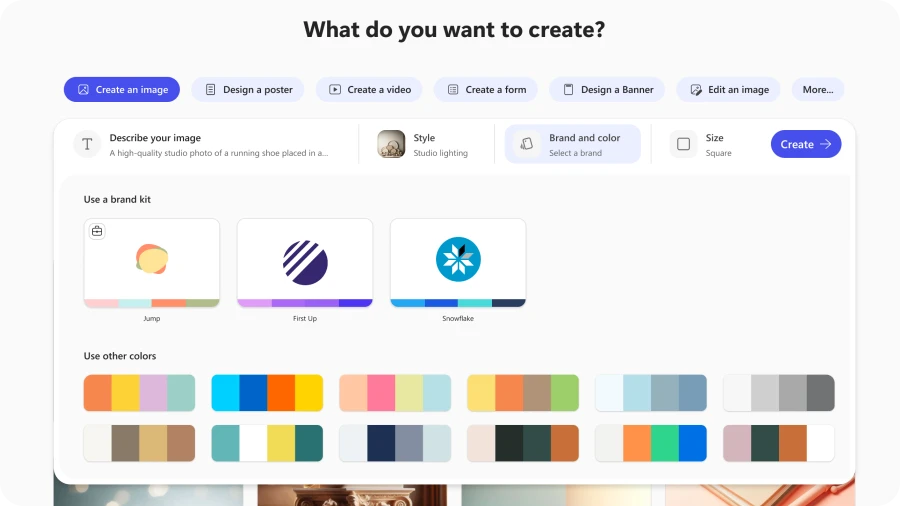 A screenshot of Create, showing the title: What do you want to create?