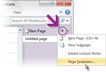 Page template dropdown screenshot