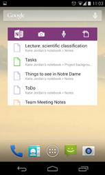 OneNote menu displayed on mobile