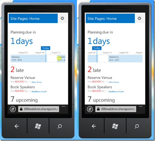 two mobile views of an event due date view