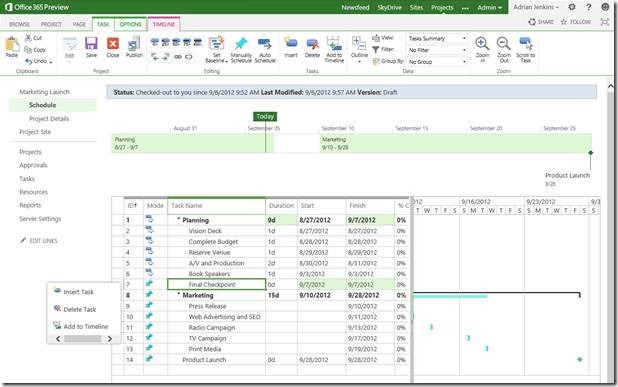 timeline and a list of tasks below it