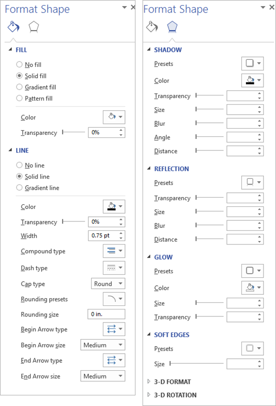 format shape menu options