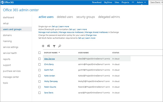 office 3655 active users menue