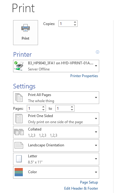 The Print Settings Pane