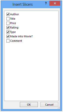 Insert Slicers Dialog