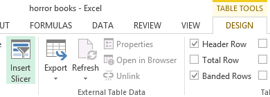 Design tab of the Table Tools ribbon