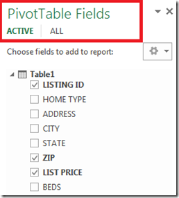PivotTable Fields window