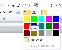 Highlighting colors in Word 2010 Highlighting colors in Word 2010