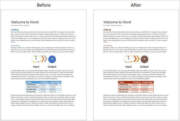 Screenshot of a document before and after a theme color change