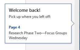 Screenshot of the Resume Reading notification call-out