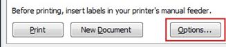 Options button in Envelopes and Labels dialog box