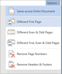 header and footer menu options dropdown