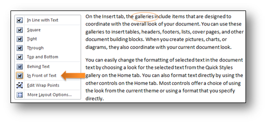 Behind Text and In Front of Text Example