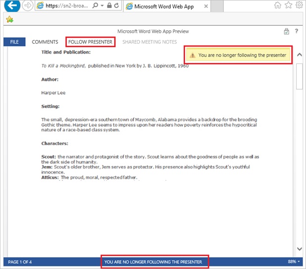 "Follow Presenter" is selected on the  web window