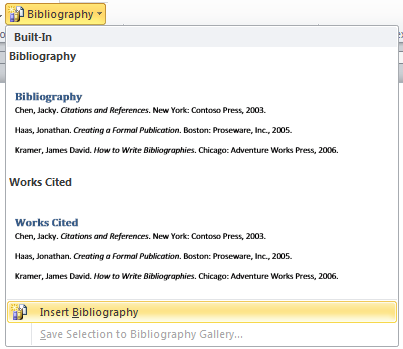 Image of Insert Bibliography button