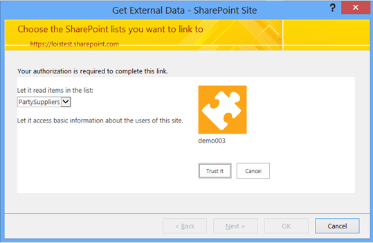 Assign permissions to allow your Access app to read the items in the SharePoint list.
