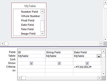A query in Access 2013.