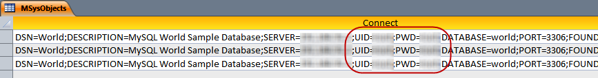 Passwords saved as plain text in the MSysObjects table