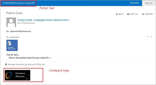 email message displayed with portal text and a company logo circled