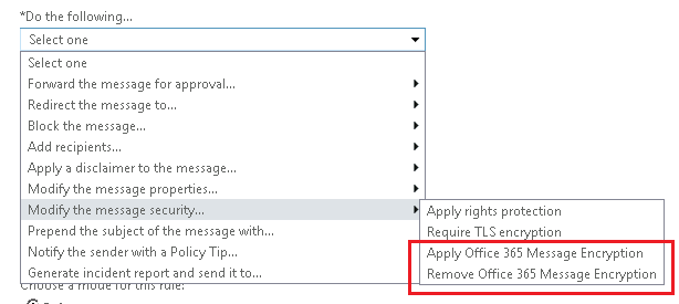 Modify the message security menu