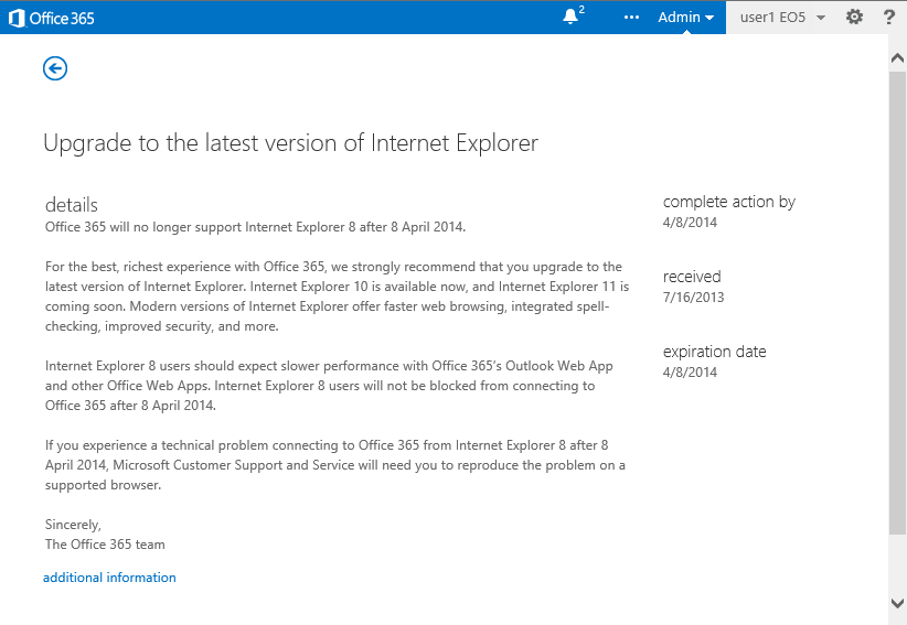 upgrade to the latest version of internet explorer message