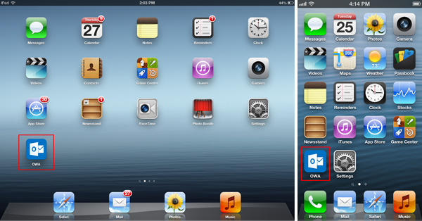 Outlook icon on a tablet and mobile screen