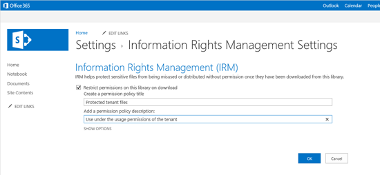 Setting IRM protection on a document library