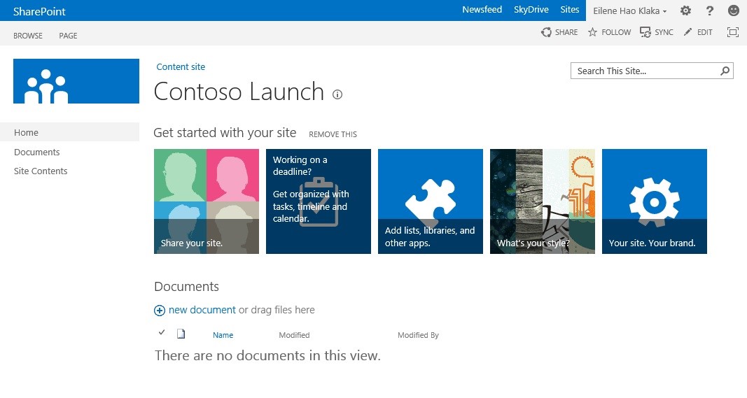 Screenshot of sharepoint site for a project