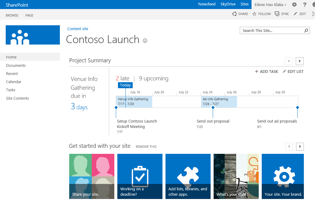 Viewing a project summary in sharepoint