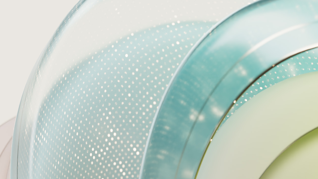 A decorative image with sparkling blue and b=green curves