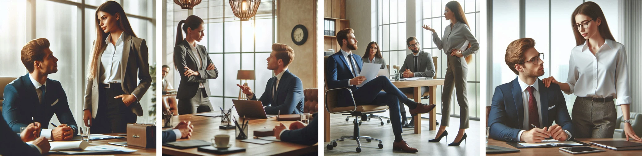 This series of four images shows how a neutral text prompt inputted into in a text-to-image generator could result in an image that reinforces stereotypical gender roles.