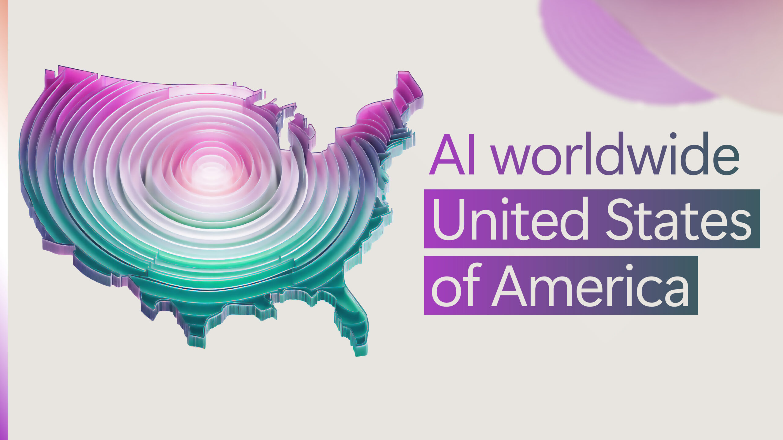 A decorative image with a map of the United States of America with spirals. The image says "AI worldwide: United States of America"