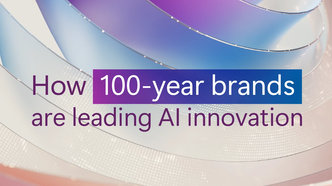 Abstract background with text that reads "How 100-year brands are leading AI innovation"