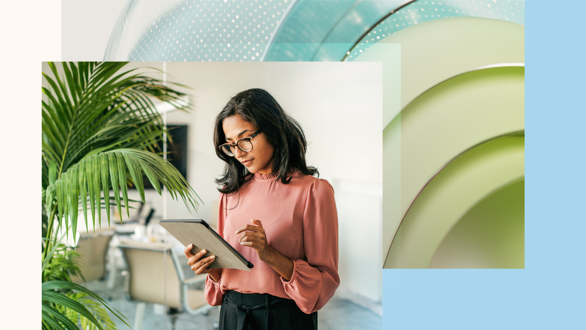 A decorative image of a banker working on a tablet