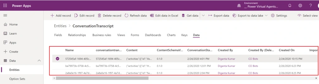 ConversationTranscript tab screenshot
