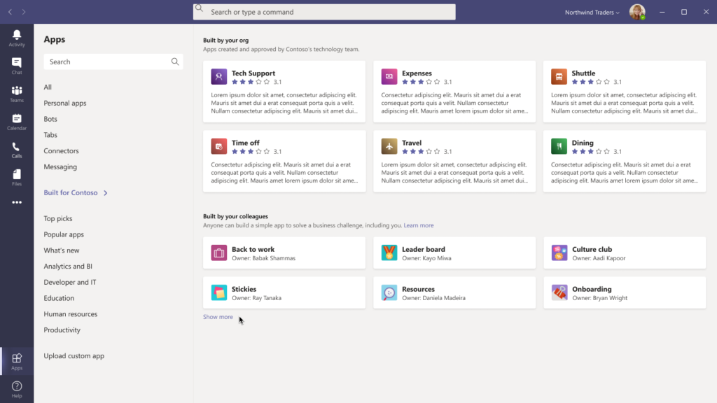 UI of bots available that have been built by your org. 