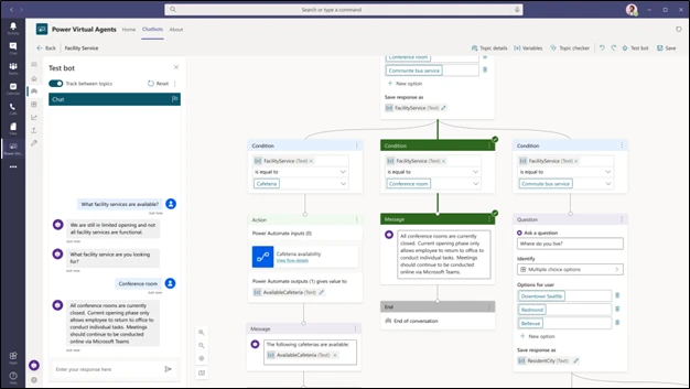 Figure 1. Creating a chatbot with Power Virtual Agents in Microsoft Teams