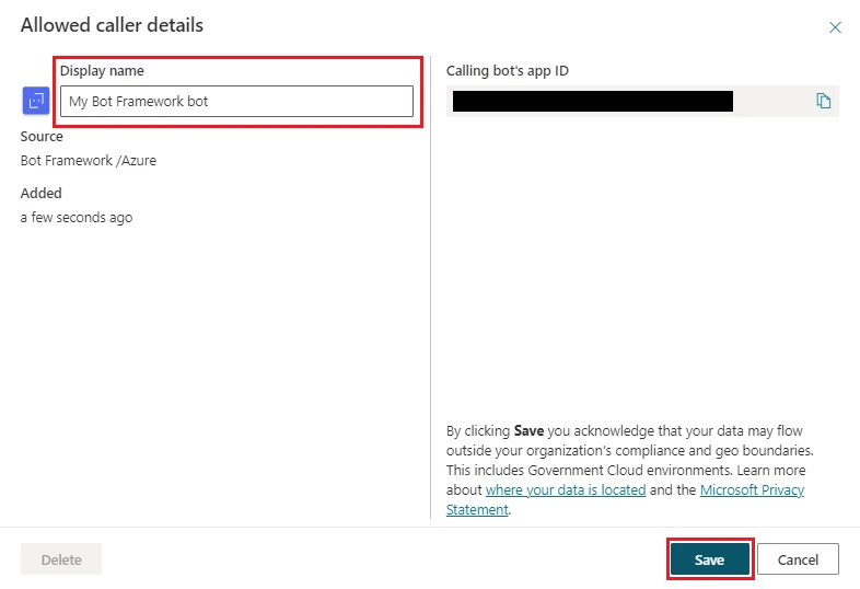 Add Bot Framework bot's App ID to the Allowlist