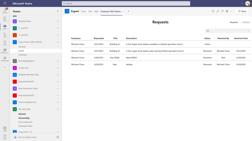 Figure 6 - Audit escalation request and feedback in team channel tab