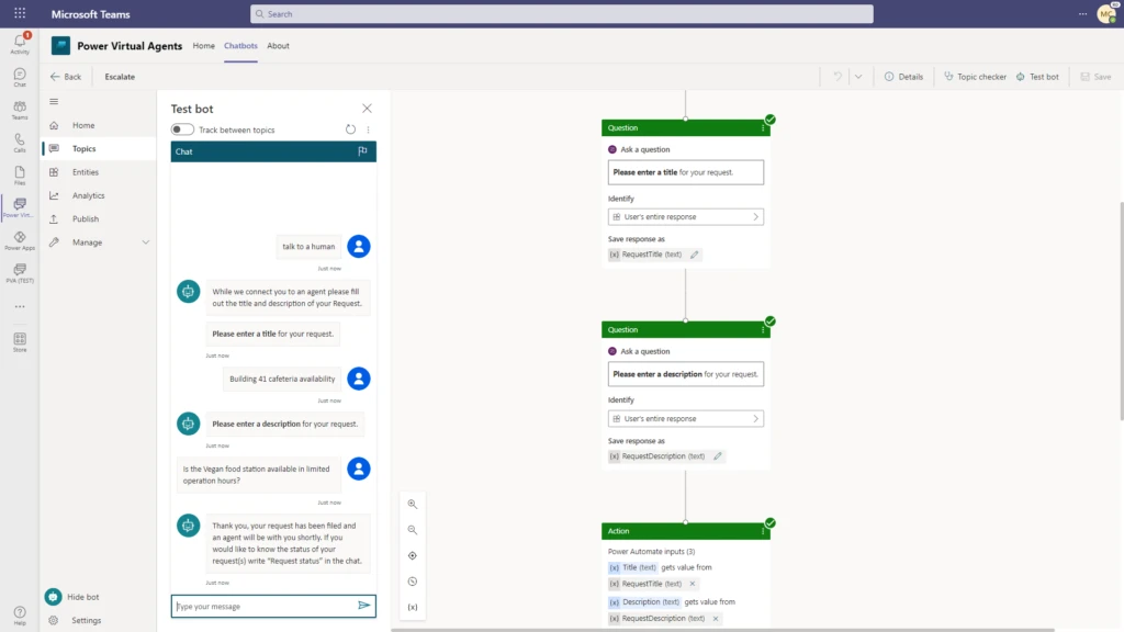 Figure 1 - Collect escalation request in Power Virtual Agents