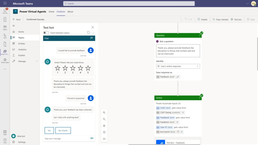 Figure 4 - Collect employee feedback in Power Virtual Agents