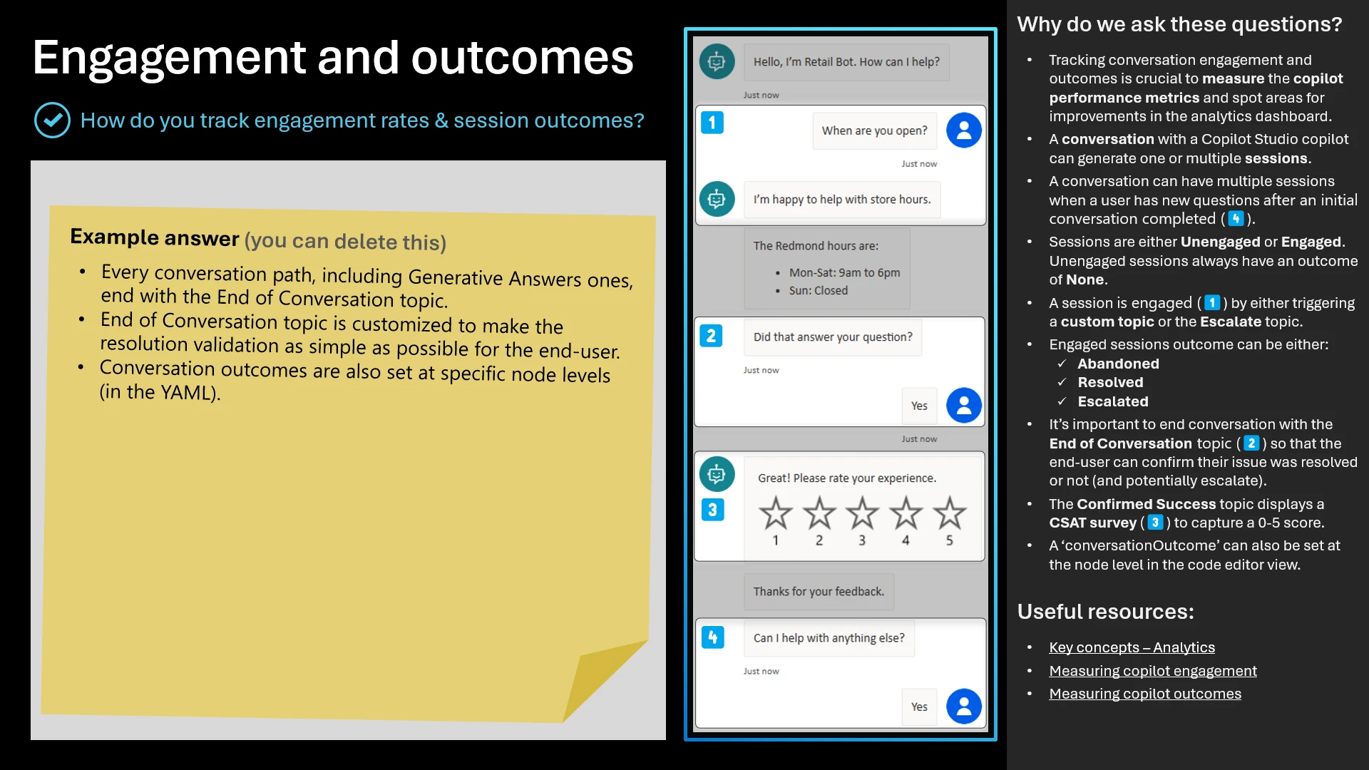Screenshot of the Engagements and Outcomes slide