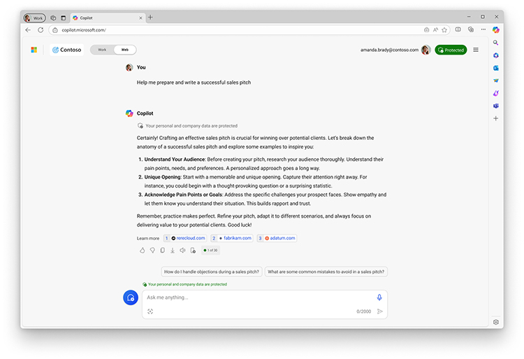 Web version of Microsoft Copilot with the prompt