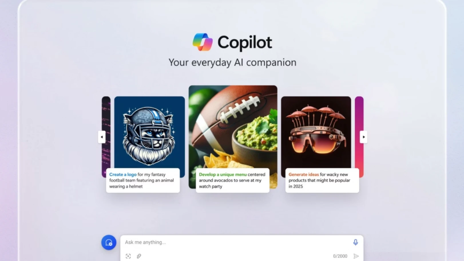 The Microsoft Copilot homepage that reads Copilot your everyday AI companion