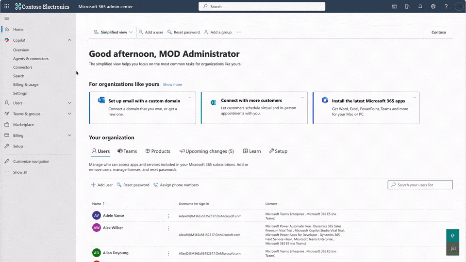 A gif showing the Agents & connectors page in the Microsoft 365 admin center