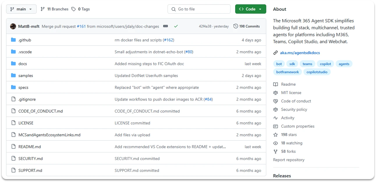 GitHub repository for the Microsoft 365 Agents SDK.