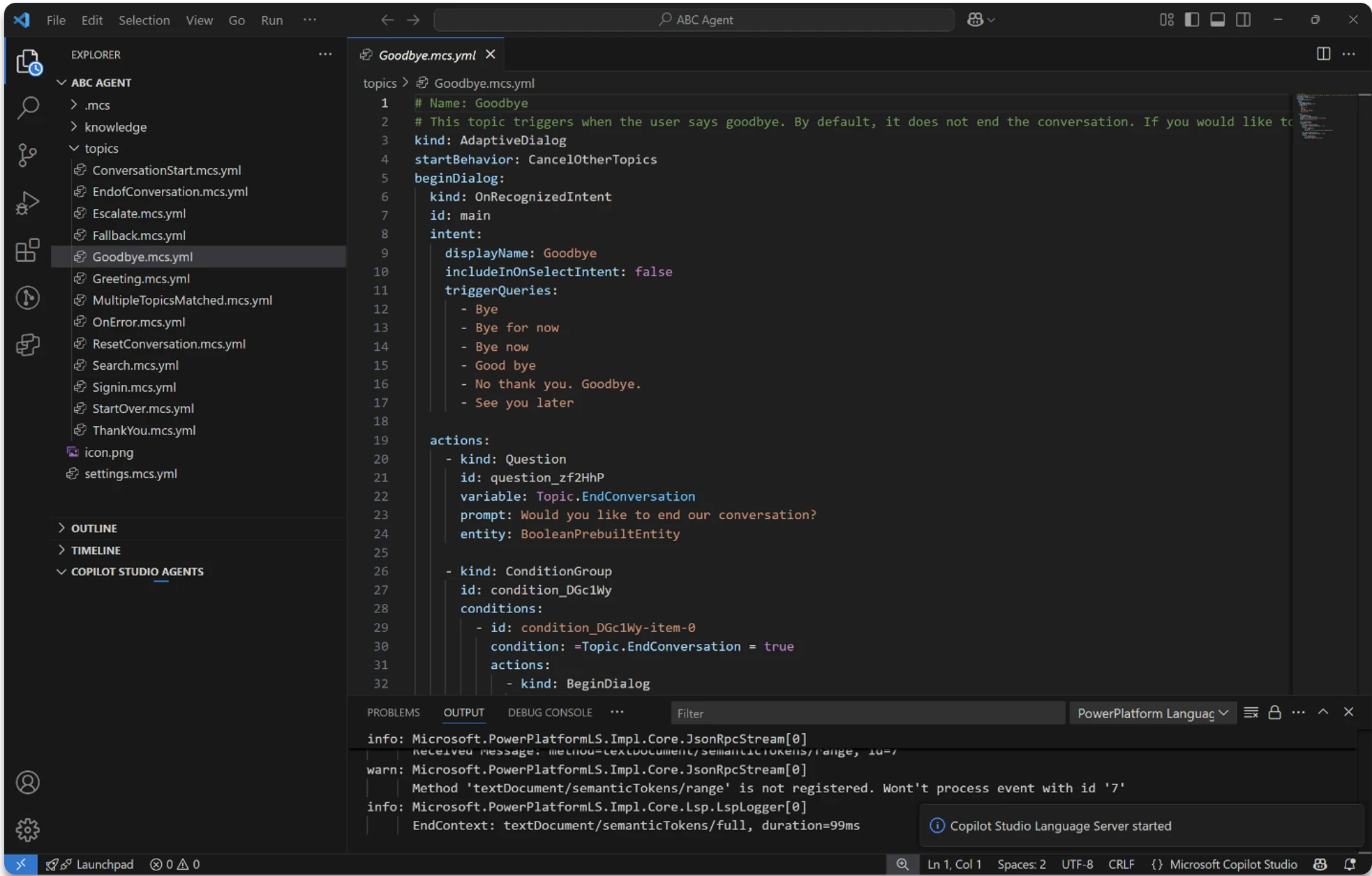 The Visual Studio Code extension for Copilot Studio editor.