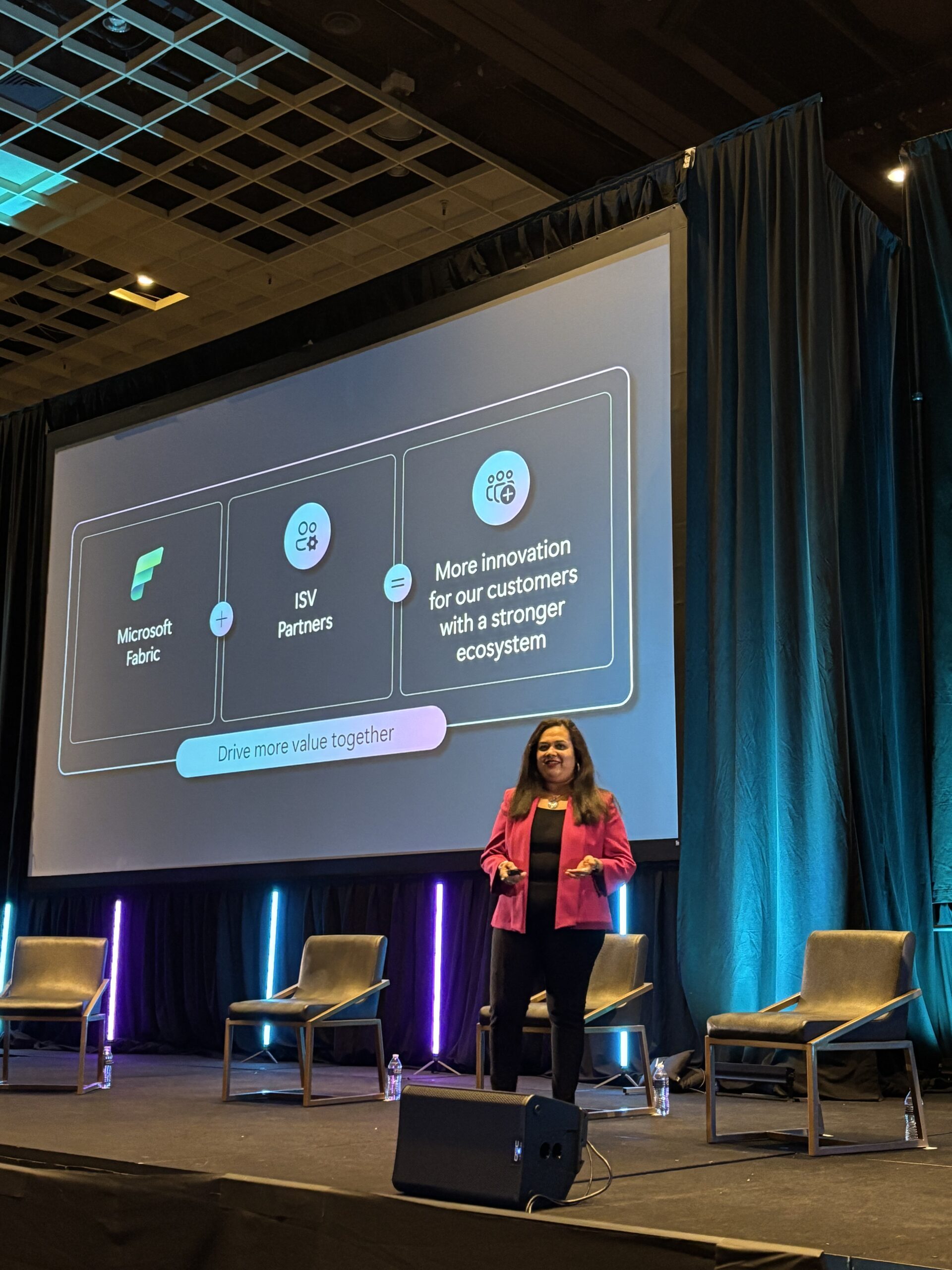 A woman standing on a stage