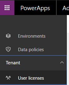 view user licenses in left nav