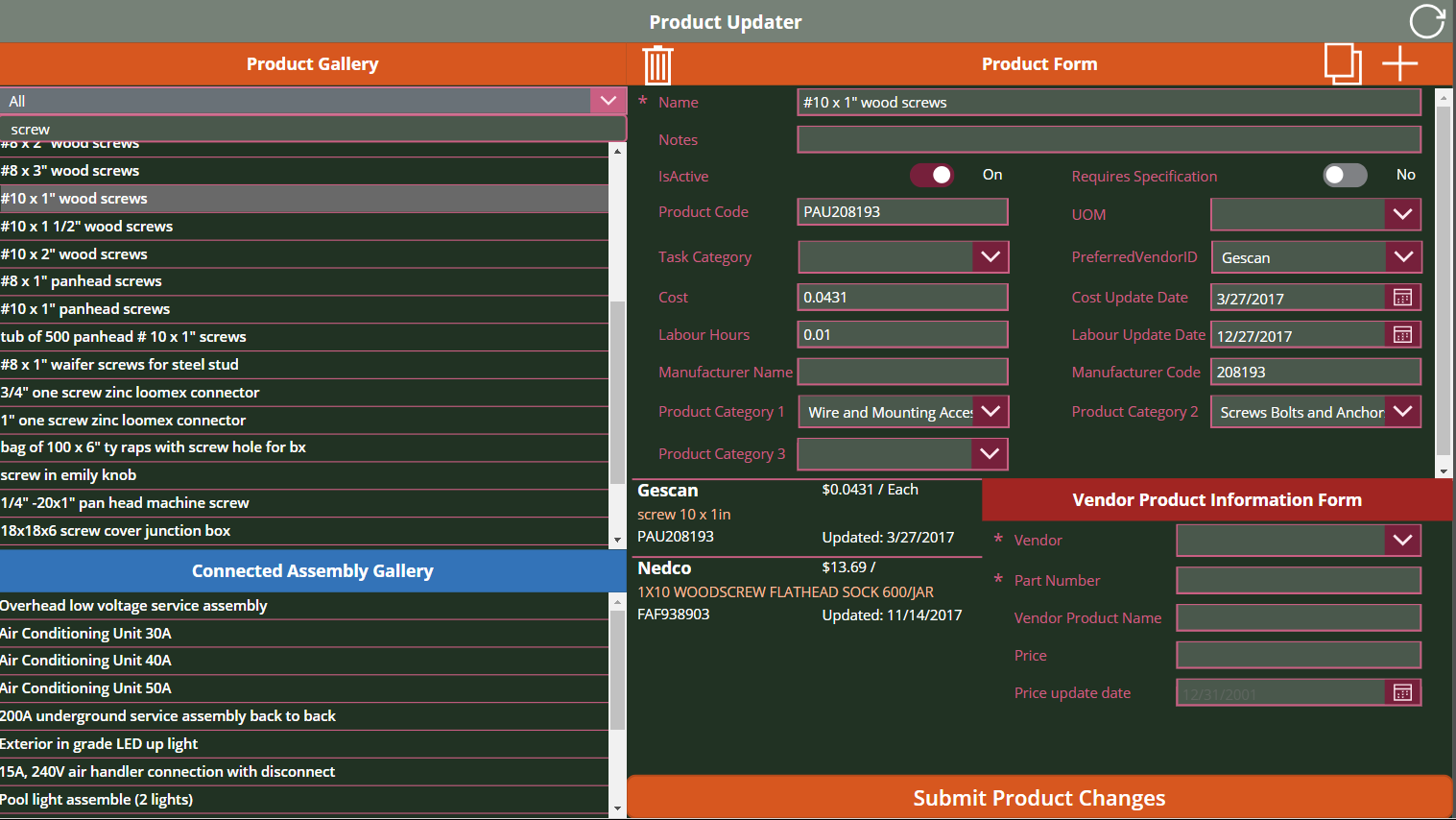 Product updater app screenshot
